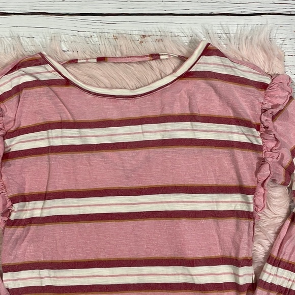 Anthropologie Pilcro Ruffled Open Back Pink Stripe Long Sleeve Cotton Top - Picture 7 of 12